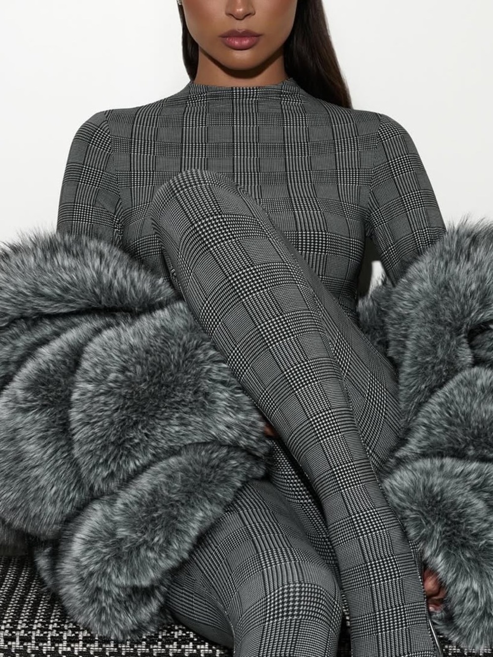 Naked wardrobe Gray Plaid Houndstooth Dress sz small
